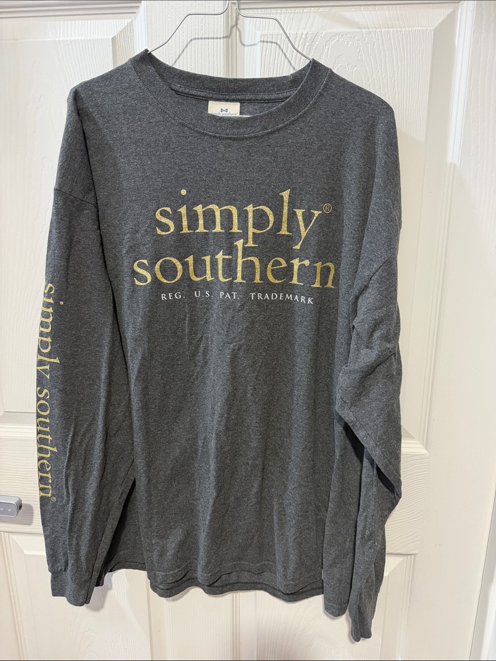 Simply Southern Charcoal Long Sleeve Tee with Gold Logo